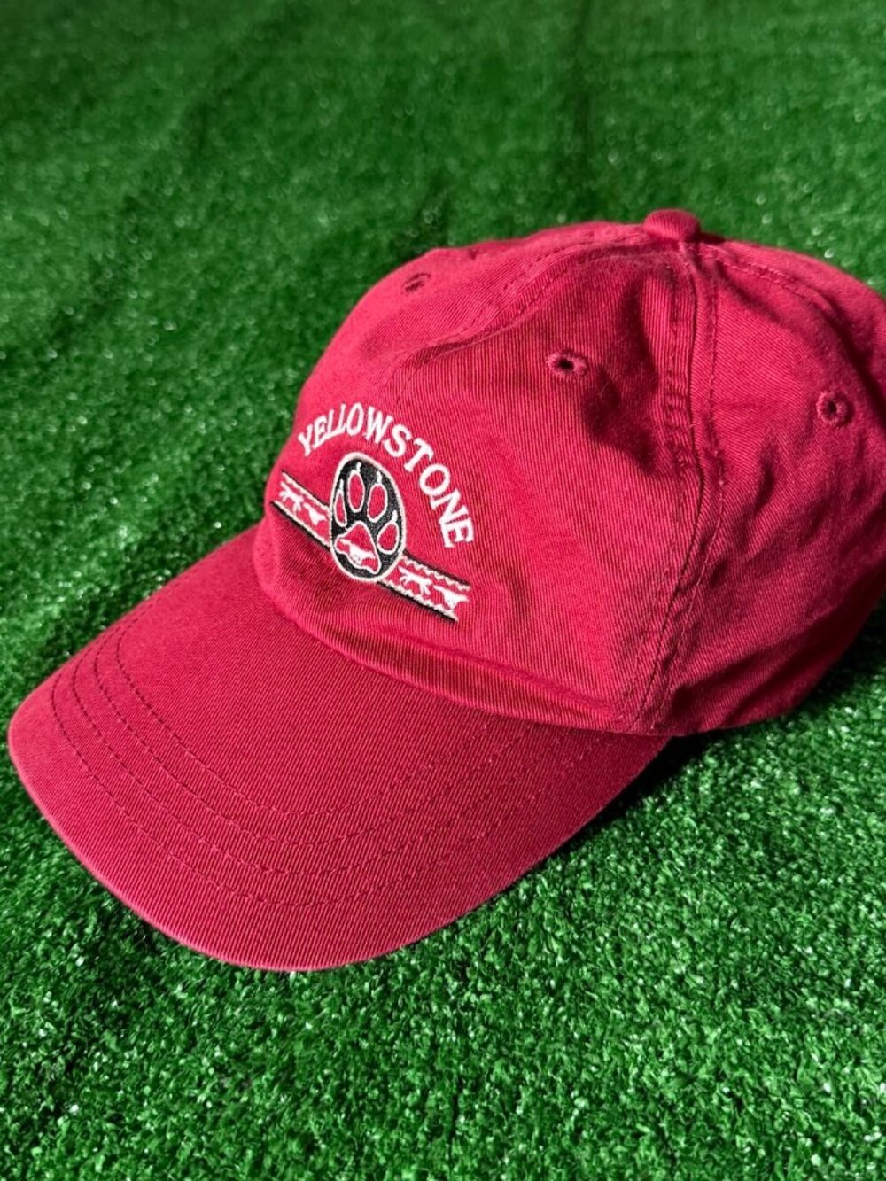 Yellowstone USA National Park Red Bear Paw Embroidered Baseball Cap Hat OSFA